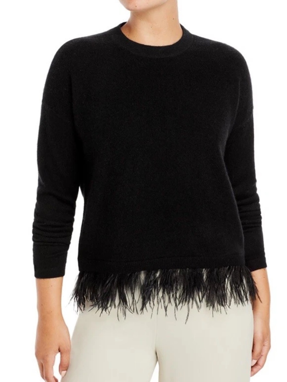 C by Bloomingdale's 100% Cashmere Feather Sweater Women’s M Black